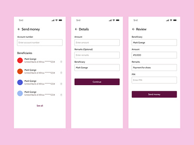 Send Money flow design mobile apps ui