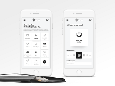 Task Planner App Concept app clean iphone minimal minimalism mobile monochrome planner productivity ui ux white