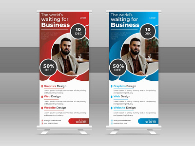 Stand roll up banner design 3d branding clean color cymk design editable graphic design illustration logo printready ui