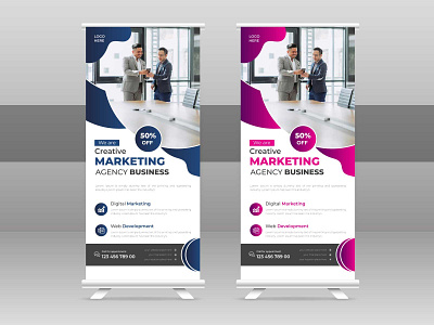 Stand roll up banner template design. branding clean color cymk design editable illustration logo printready ui