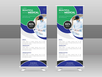 Medical roll up banner template design banner branding clean color cymk design editable illustration logo medical printready roll up