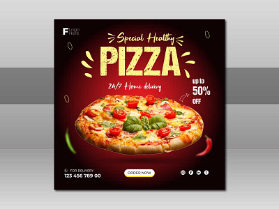 Social media post for pizza 3d branding clean color design editable graphic design illustration logo ui vector