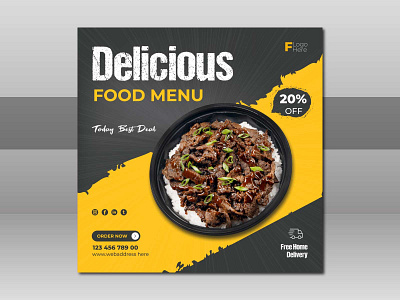 Social media post for delicious food 3d branding clean color design editable graphic design illustration logo vector