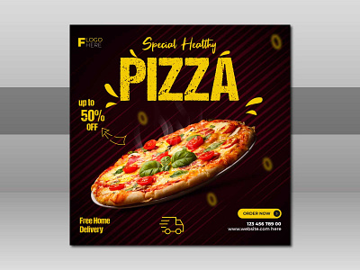 Social media post design for pizza. 3d branding clean color design editable graphic design illustration logo ui vector