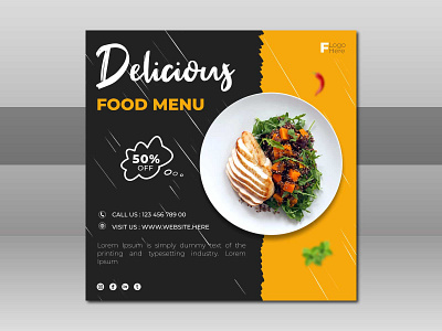 Social media post design for Delicious food 3d branding clean color design editable graphic design illustration logo vector