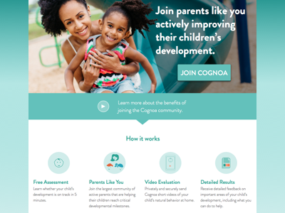 Cognoa Homepage Exploration children community doctor healthcare homepage how it works icons landing page medtech web