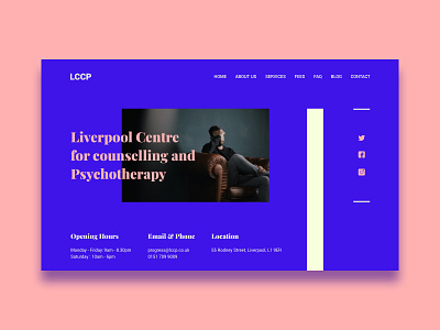 LCCP Page redesign blue cleanui counselling liverpool pink therapist ui webdesig