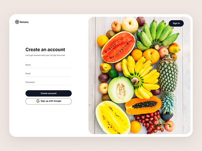 Sign Up Page branding dailyui design dribbleshot fruits illustration lemon log in log in page login loginpage logo sign up sign up page simpledesign ui uiux uiuxdesign ux vector