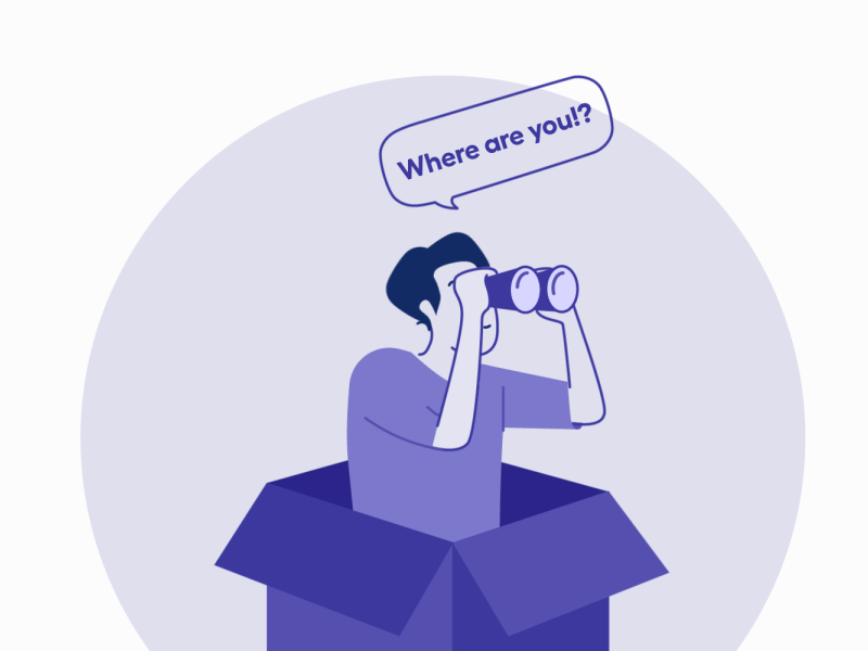 Where Are You!? - Animation after affects animation binoculars box design empty empty page empty screen empty states gif illustration motion motion design purple search ui video