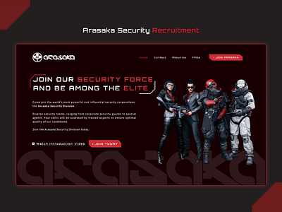 Arasaka Security Recruitment Landing Page cyberpunk 2077 futuristic hero section interface recruitment ui design user interface video game web web design