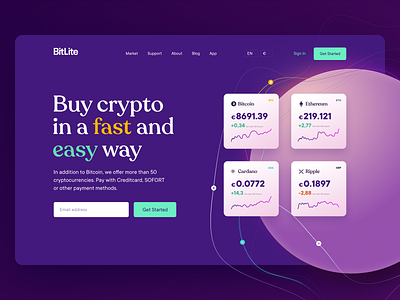 Landing page for the crypto trading platform