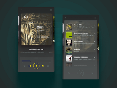 Audio Player :: Player and Playlist app application audio dailyui dailyui009 dark music player ui ux web webapp