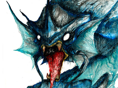 Gyarados art blue creature gaming nintendo painting pokemon sea watercolor wednesday wolf