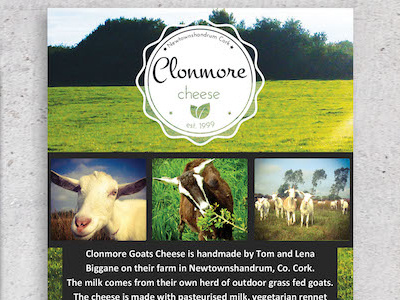 Clonmore Cheese - Flyer branding cheese flyer design goat graphic design leaflet logo design photography
