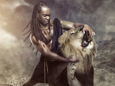 Fighting with Lions beauty retouching before after fight graphic design lion photo editing photomanipulation retouch retoucher retouching retouchlab warrior