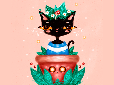 Cat in flower pot animals art book illustration cat childrens illustration design digital digital art flowers graphic design illustration illustrator postcard texture