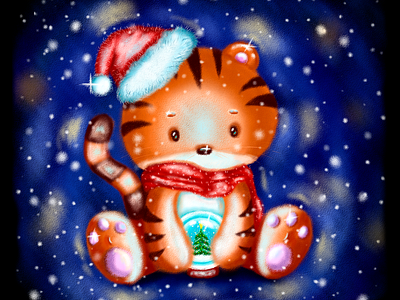 Christmas tiger cub animals art book illustration childrens illustration christmas design digital digital art illustration illustrator new year postcard texture