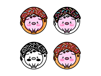 Piggy in a doughnut (variants) 2022 animals art branding cafe design digital digital art donut eat food graphic design illustration illustrator logo logotype sweets