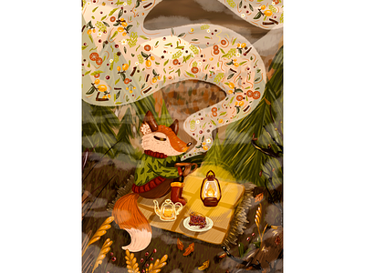 "Evening rest" animals art atmosphere autumn book book cover childrens illustration design digital digital art fairy tale fox illustration illustrator merch story