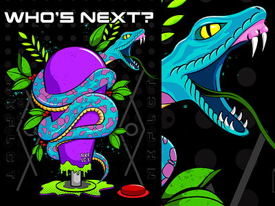 Who's Next? Arcade Snake arcade art branding bright color design digital graphic design halftone halftones illustration nkflct oldschool plants retro shirt design slime text trending video games