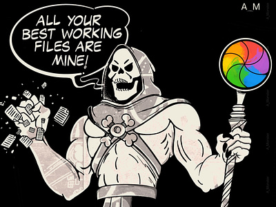 Skeletor and the spinning wheel of death. apple comic death illustration procreate skeletor skull