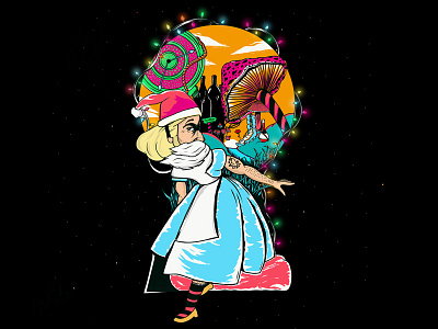 Santas Wonderland For Vinomofo alice clock design illustration lights mushroom santa wonderland