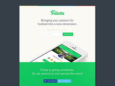 Fiiinta Landing Page app fiiinta football futebol homepage investment ios ios7 landing page mobile soccer startup