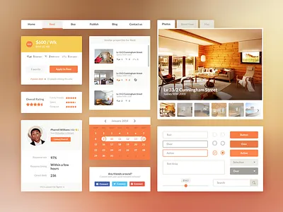 Free UI Kit PSD - Real Estate/Booking booking calendar download estate flat free freebie kit psd real ui web