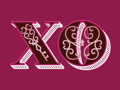 XO (Key to My Heart) 3d drop cap flourish handlettering illustration key lettering lock pattern type typography valentine victorian vintage
