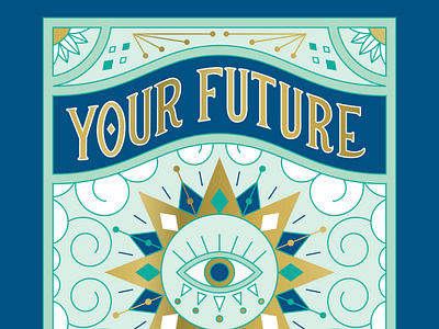 Your Future Looks Bright birthday card clouds eye gold foil greeting card handlettering illustration lettering mystic sun sunflower tarot type typography