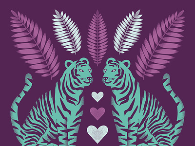 Encouragement Tigers best friends encouragement hearts illustration leaves pattern pattern design surface pattern textured tigers tropical