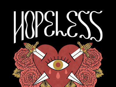 Hopeless Romantic dagger floral funky handlettering heart illustration lettering roses tarot tattoo type typography valentine wavy witchy