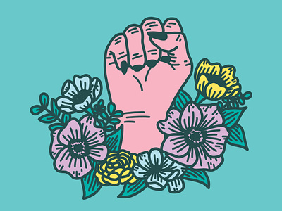 Revolution fist floral flowers hand illustration power tattoo