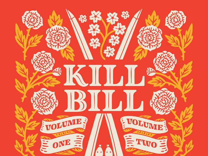 Kill Bill Movie Poster cactus cherry blossom floral flowers handlettering illustration japan japanese lettering movie poster quentin tarantino rose samurai snake sword texan texas type typography