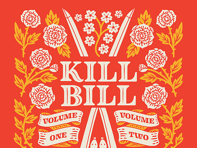 Kill Bill Movie Poster cactus cherry blossom floral flowers handlettering illustration japan japanese lettering movie poster quentin tarantino rose samurai snake sword texan texas type typography