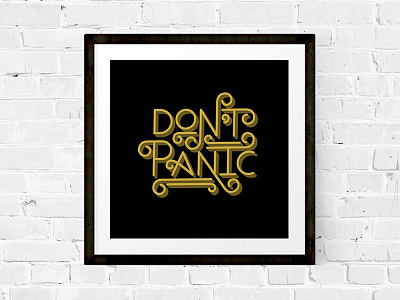 Don't Panic Print art black gold handlettering lettering print society6 typography