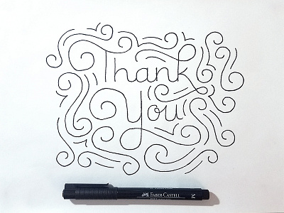 Thank You black and white flourish handlettering ink lettering monoline pen sketch type typography