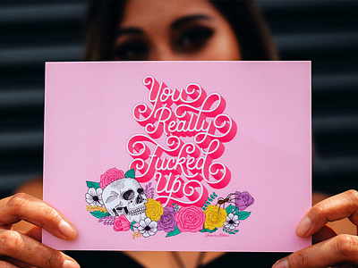 Petty Postcards Photoshoot floral handlettering illustration lettering pink skull type typogaphy