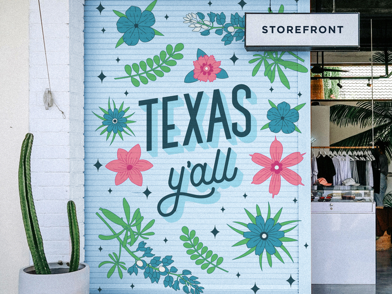 Texas Y'all Mural floral flowers handlettering illustration lettering mockup mural paint retail type typography