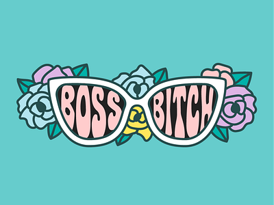 Boss Bitch 70s enamel pin floral flowers handlettering illustration lettering retro sunglasses type typography