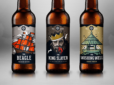 Packaging Illustration: Backwards Bean Brewery Beer Labels beer beer label brewery illustration king king slayer label design packaging product design product packaging ship wishing well