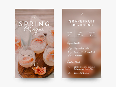 Blog style card: Spring Cocktail Recipe blur card cards clean cocktail minimal mobile pink recipe spring typography ui