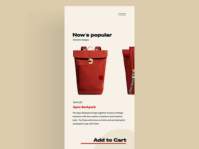 Checkout | Transition animation backpack checkout circles credit card ecommerce app interaction motion red transition typography