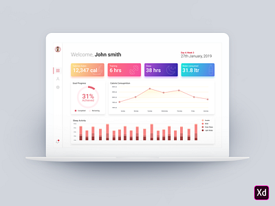 Fitness Dashboard adobe xd chart clean dashboard design design gradient color ui