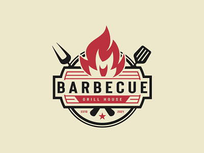 BBQ icon illustration, grill house and bar logo grilling