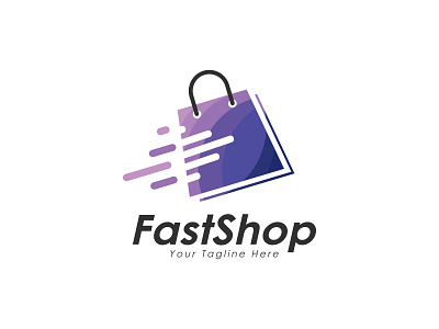 Shopping bag logo design with fast symbol for online store design logo smart vector