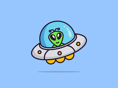 Vector cartoon character of alien ufo, doodle kawaii design graphic logo vector