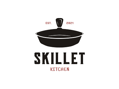 Vintage logo design skillet cast iron for classic restaurant design dish logo vector