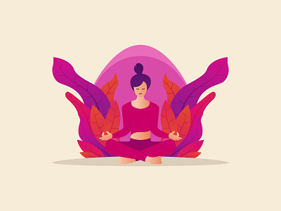 Yoga illustration concept,Female meditating in nature leaves