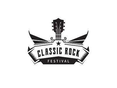 Vintage retro guitar classical music Rock Festival beer design logo vector